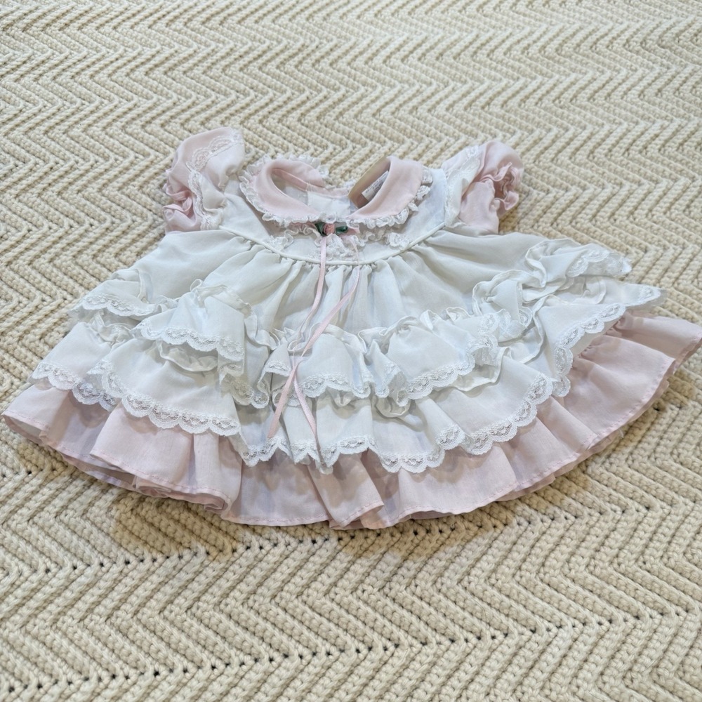 Little Precious Pinafore Dress Size 3-6 Months Vintage 80s Pink Coquette Ruffles